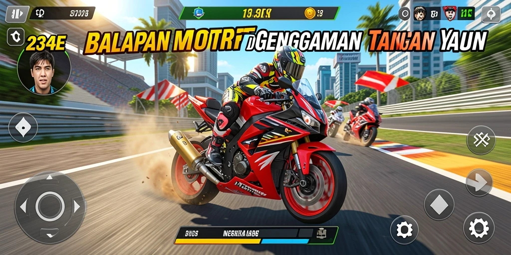 Tampilan gameplay 234E menampilkan aksi balapan motor yang mendebarkan.