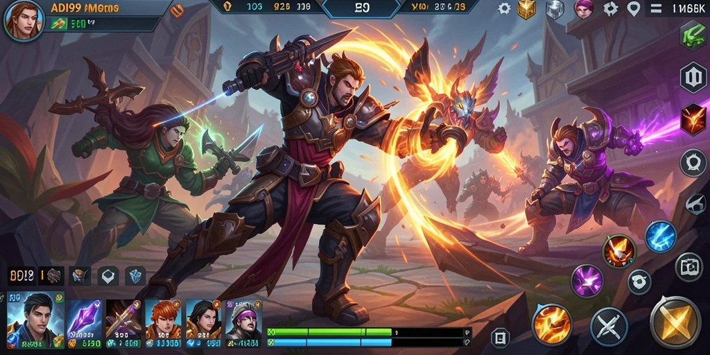 Tampilan gameplay ADI99 yang menegangkan di arena pertarungan MOBA.