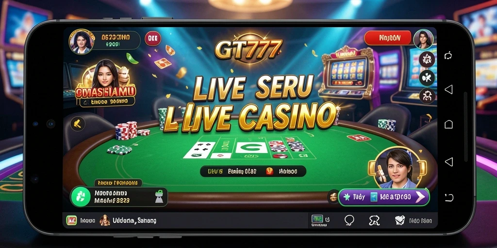 Tampilan screenshot utama GT777 menampilkan dealer langsung dan suasana kasino yang mengasyikkan.