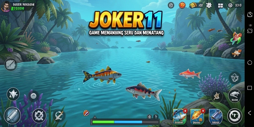 Screenshot JOKER11 menunjukkan aksi memancing dengan pemandangan indah.