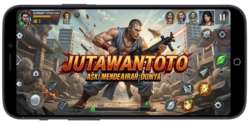 Tampilan seru gameplay JUTAWANTOTO dengan pertarungan intens.