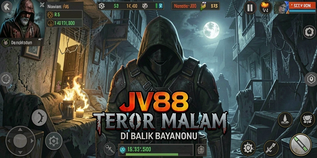 Screenshot gameplay JV88 menampilkan momen menegangkan dalam suasana Horror.