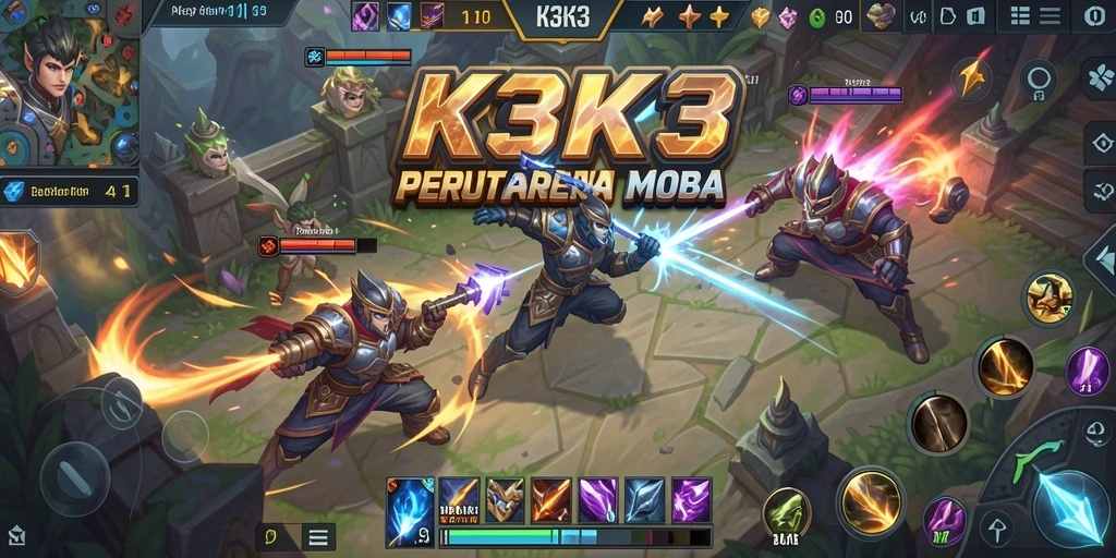 Tampilan gameplay K3K3 yang seru dan adiktif di arena pertarungan.