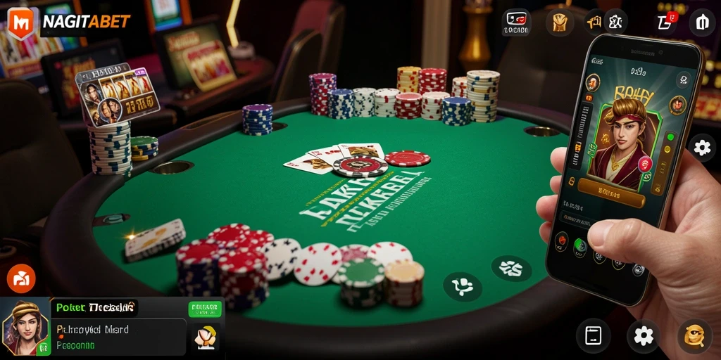 Tampilan utama gameplay NAGITABET dengan suasana poker yang intens.
