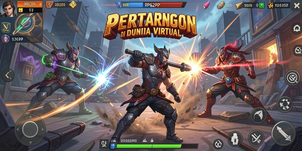 Menampilkan aksi pertarungan seru karakter RP62RP di arena.