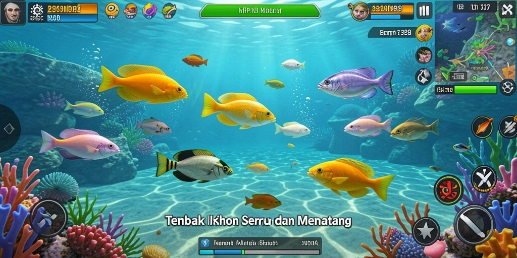 Screenshot gameplay RP8 yang menampilkan aksi seru Tembak Ikan.