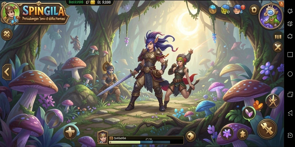 Screenshot gameplay SPINGILA menampilkan petualangan menegangkan di dunia fantasi.