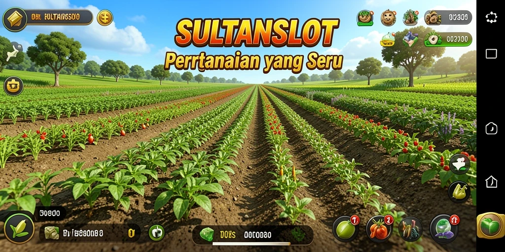 Tangkapan layar utama SULTANSLOT menunjukkan pengalaman bertani yang seru dan mendetail.