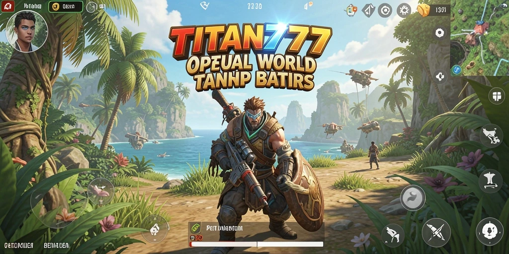 Screenshot utama TITAN777 menampilkan aksi petualangan di dunia terbuka.