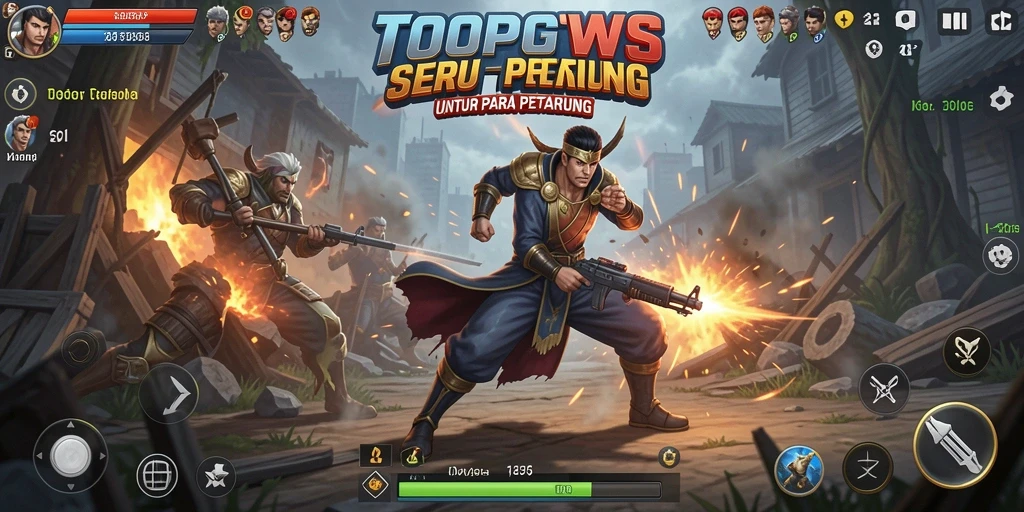 Screenshot utama TOOPGWS menampilkan aksi pertarungan yang mendebarkan di arena.